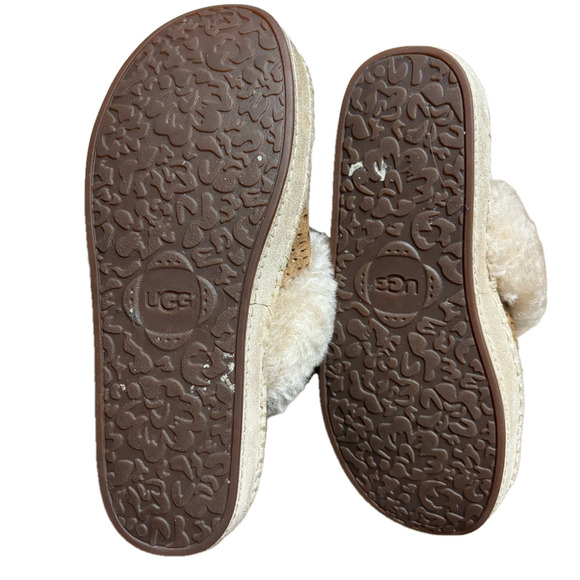 UGG Aira Perforated/Gold sparkle Cream and Tan Slippers with Plush Lining size 8 - Picture 3 of 5